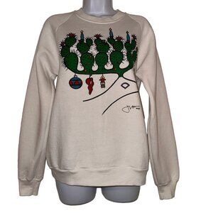 Vintage Jerzees Christmas Holiday Sweatshirt Womens M Ugly Retro Prickly Pear